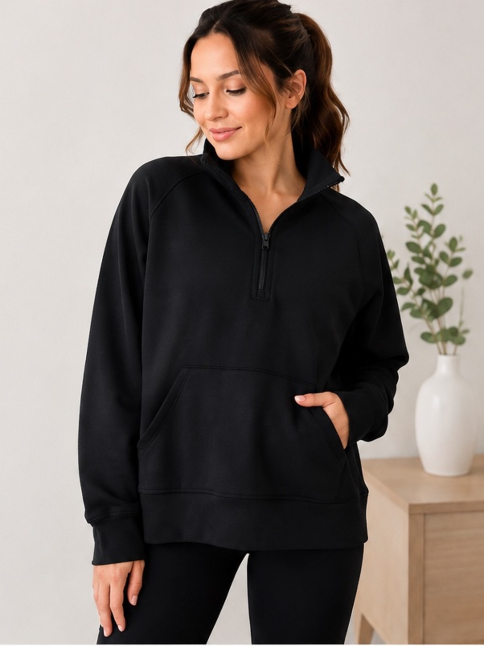 NWT women’s Small Black Airy Sleek Half-Zip Buttery Soft Luxe Pullover